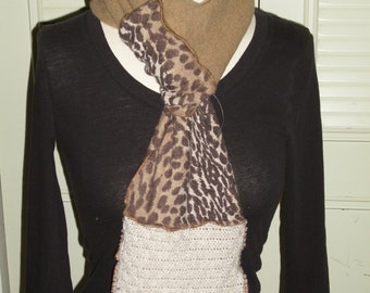 Upcycled Wool Sweater Scarf Leopard Print Earth Tones