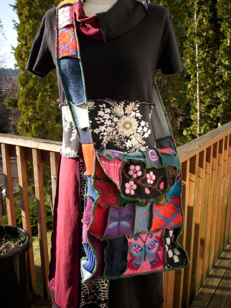 Patchwork Bag Needle Felted Denim Upcycled Sweater Wool Etsy