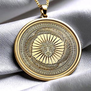 Tonatiuh Pendant :Gold Aztec Sun God Jewerly , Silver Fifth Sun God Medallion , Aztec Jewelry , Mezoamerican Necklace -149