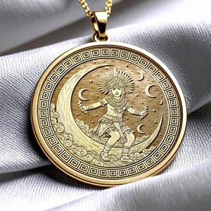 Coyolxauhqui Necklace : Aztec Moon Goddess Pendant , Night Goddess Jewelry -174