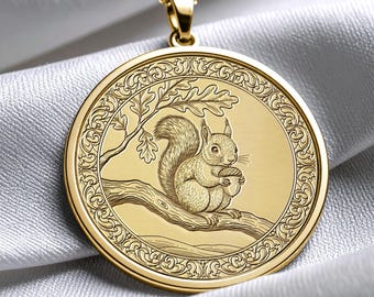 Squirrel Necklace - Forest Animal Medallion, Sterling Silver or Gold Charm 207