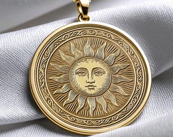 Gold Sun Pendant Symbolic Hope Necklace , Valentines Day Gifted -311