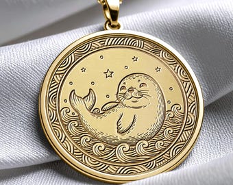 Baby Seal Medallion Necklace – Ocean Animal Charm, Sterling Silver -214