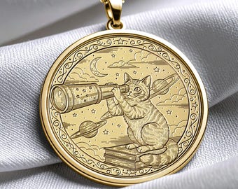 Elegant Cat Medallion Necklace, Cat Lover Jewelry Gift -220