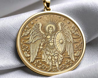 Gold St. Michael Necklace , Archangel Pendant , Christian Jewelry -75