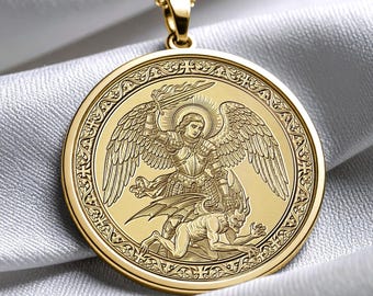 Archangel Michael Pendant, Catholic Protection Necklace, 14K Gold or Sterling Silver Spiritual Jewelry