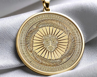 Tonatiuh Pendant, Aztec Sun God Medallion, Mesoamerican Jewelry -183