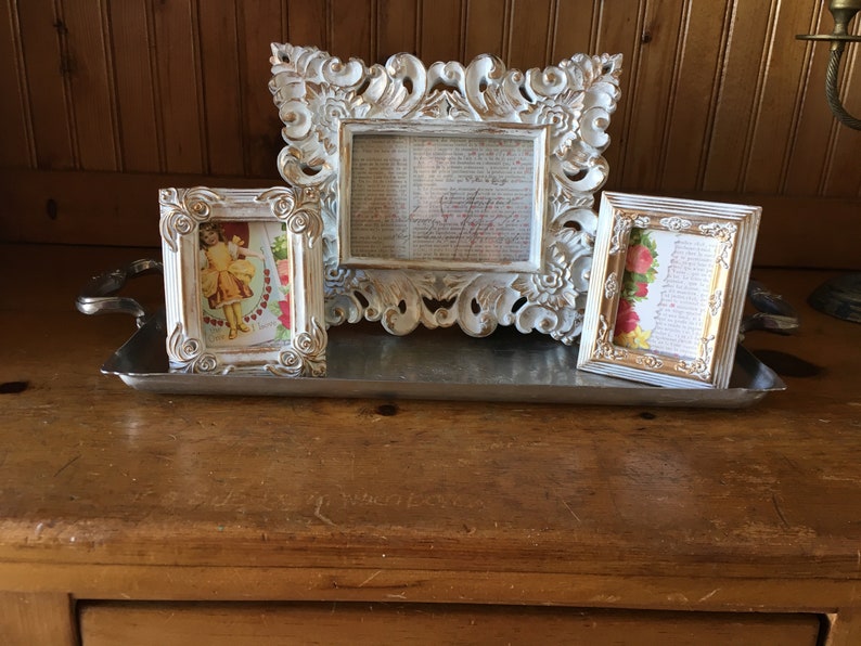 Ornate Set Of 3 White Picture Frames Gilt Cottage Chic Image 0