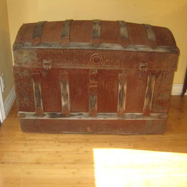 Reserved for Will -  Old Rustic Relic Early 1900's Steamer Trunk - Vintage Rusty Treasure Chest