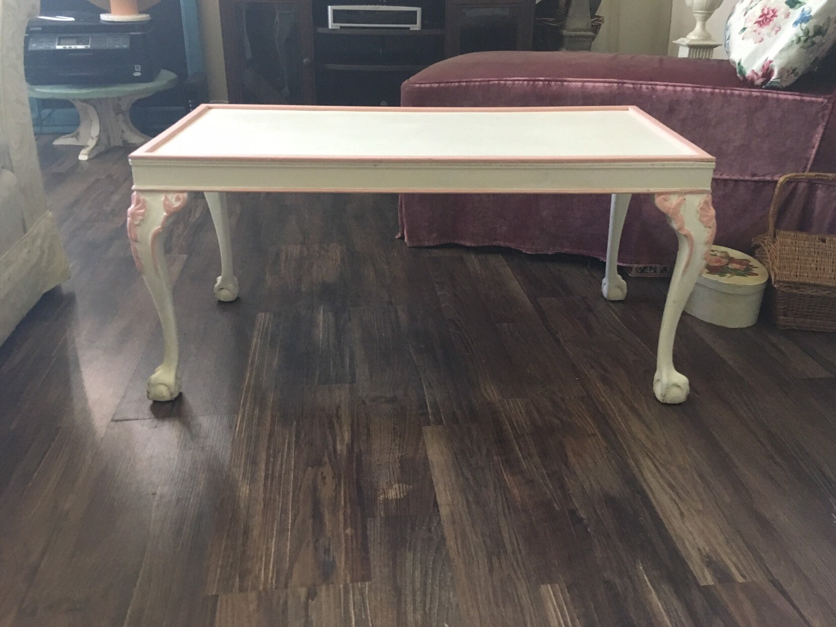 Petite Relic Coffee Table Old Salvaged Shabby Chic Ornate Ball Claw Feet Cabriolet Legs Distress Crean And C Trimmed Tressed