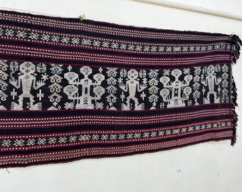 Vintage Sumba Ikat Textile: Handwoven Indonesian Wall Hanging