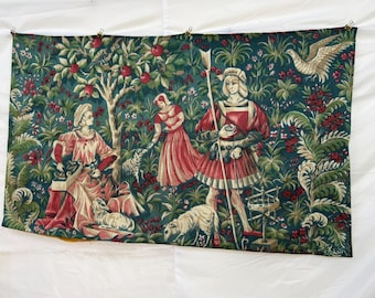 Vintage French Tapestry Wall Hanging | Pictorial Textile Wall Art | European Home Decor S67