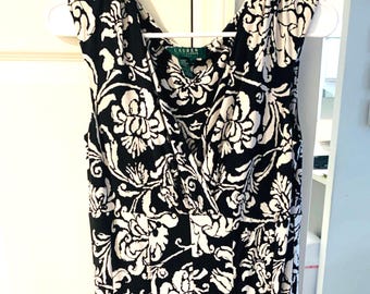 LAUREN Ralph Lauren Black White Floral Sleeveless Dress Fit and Flare Size  10 - Etsy