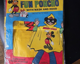Vintage Ben Cooper Mickey Mouse Fun Poncho with Mask and Hood