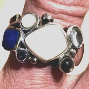 Vintage 1980’s Stamped 925 Sterling Silver Opal Ruby Topaz Ring Size 7 1/2