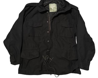 Military Field Jacket Black M65 Style Mens Large Regular Cotton Blend Zip Up