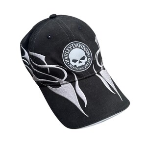 Vintage Harley Davidson Biker Cap Black White Satin Winged Logo Hat with Veil Harley Davidson Vintage Hat - Etsy main image 3
