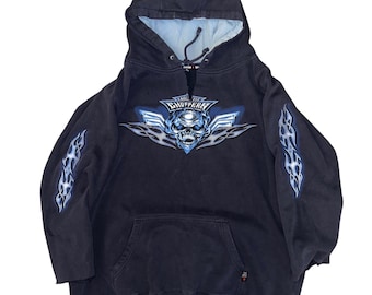 Vintage Top Heavy Eagle Eye Choppers Skull Flame Graphic Hoodie Faded Black
