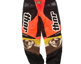 Calça de motocross vintage Thor 454 Big Block, laranja e preta, tamanho 34, em Kevlar.