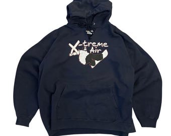 Sudadera con capucha vintage Hanes Ultimate Cotton X-treme Air para snowboard, azul marino, talla XL.