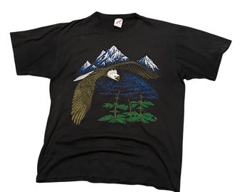 Vintage Jerzees Eagle Mountain Graphic T-Shirt Black XL Made in USA