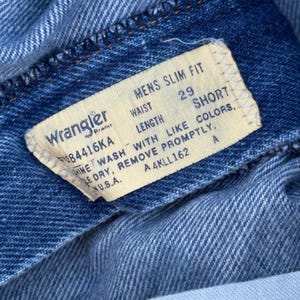 Vintage Wrangler Mens Slim Fit Jeans 29 Short Blue Denim Made in USA 84416KA image 2