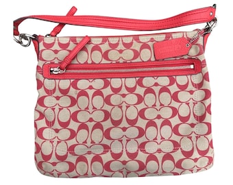 Coach Signature File Bag Pink Cream Canvas Crossbody Leather Trim M1394-30902M