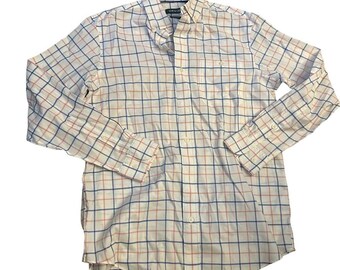 Camicia da uomo Orvis Classic Fit, taglia M, a quadri bianchi, blu e rosa, con bottoni.