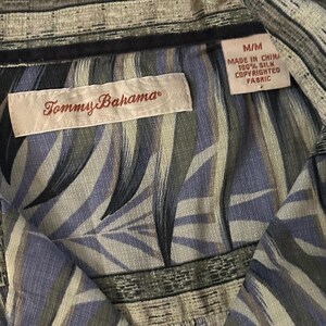 Tommy Bahama Mens M Silk Camp Shirt Blue Palm Leaf Striped Tropical Button Down image 2