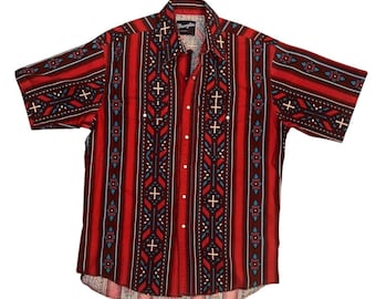 Wrangler Westernhemd Herren große südwestlichen Tribal Perle Snap Kurzarm
