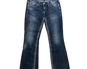 Pantalones vaqueros Silver Jeans Co Aiko Bootcut de mezclilla oscura con costuras gruesas, talla W28 L29 para mujer