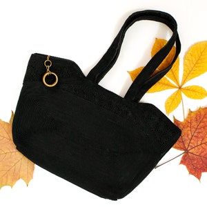 SALE 1940s corde purse // Caffè Americano vintage 1940s black corde purse with gold ring