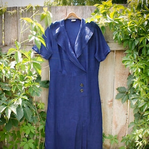 1930s linen dress // Atlantic City 1930s navy blue linen day dress by L&#39;Aiglon  // Lg Xl