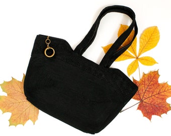 SALE 1940s corde purse // Caffè Americano vintage 1940s black corde purse with gold ring