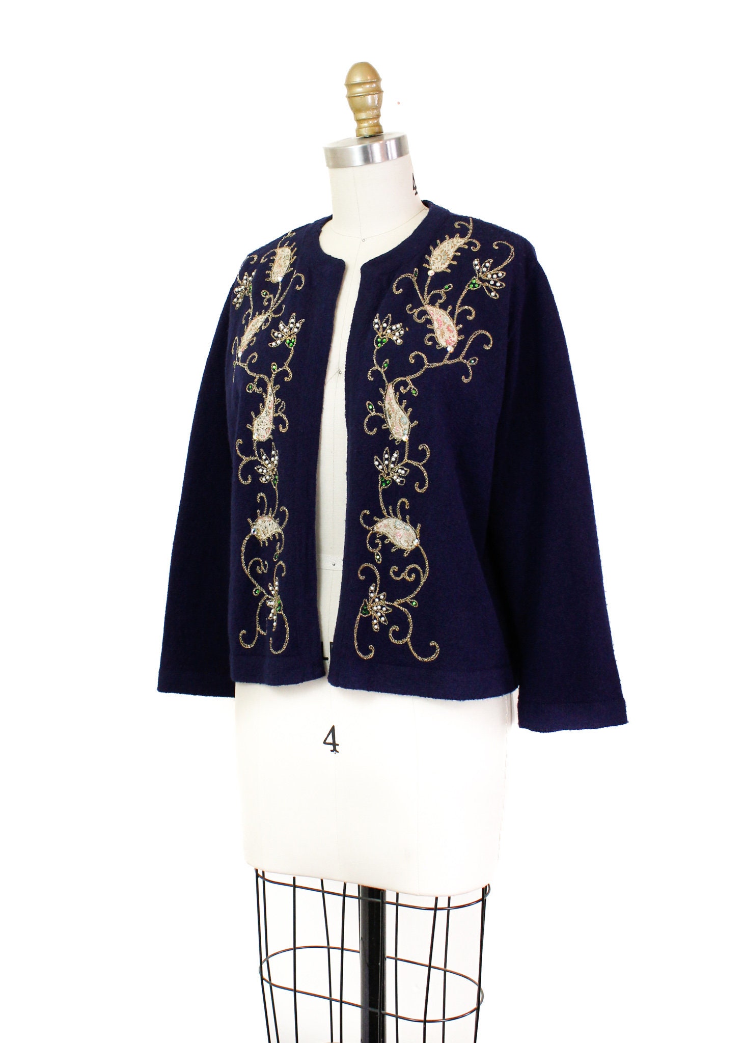 SALE Her Royal Highness // 1960s navy blue rhinestone paisley appliqué ...