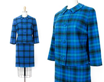 1960s Pendleton skirt suit // The Curator blue plaid 1960s Pendleton wool jacket and skirt suit xs / sm