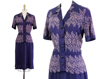 Robe des années 40//Robe à basque en rayonne violette vintage des années 40 Hyacinth House//Md