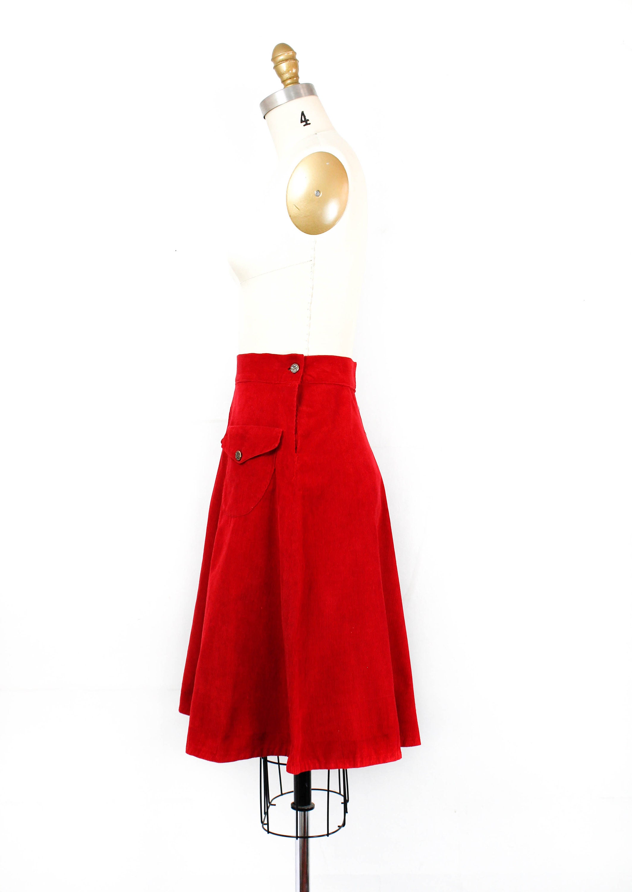 1940s red skirt // Red Pepper vintage 40s corduroy skirt with pockets ...