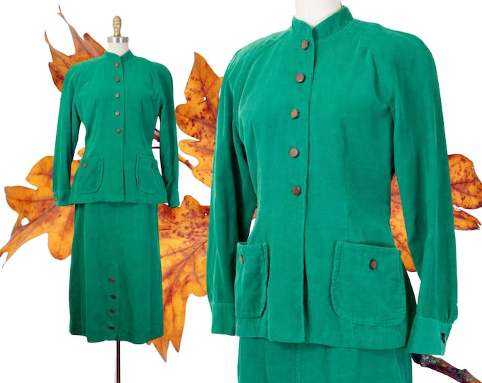 Featured listing image: Emerald City // 1940s green corduroy skirt and jacket by American Junior // Md