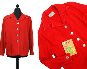 Camp Fire // 1960s red flannel 49er style shirt jacket // Lg