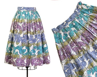 Butterfly Mosaic // 1960s novelty print pleated cotton skirt Md
