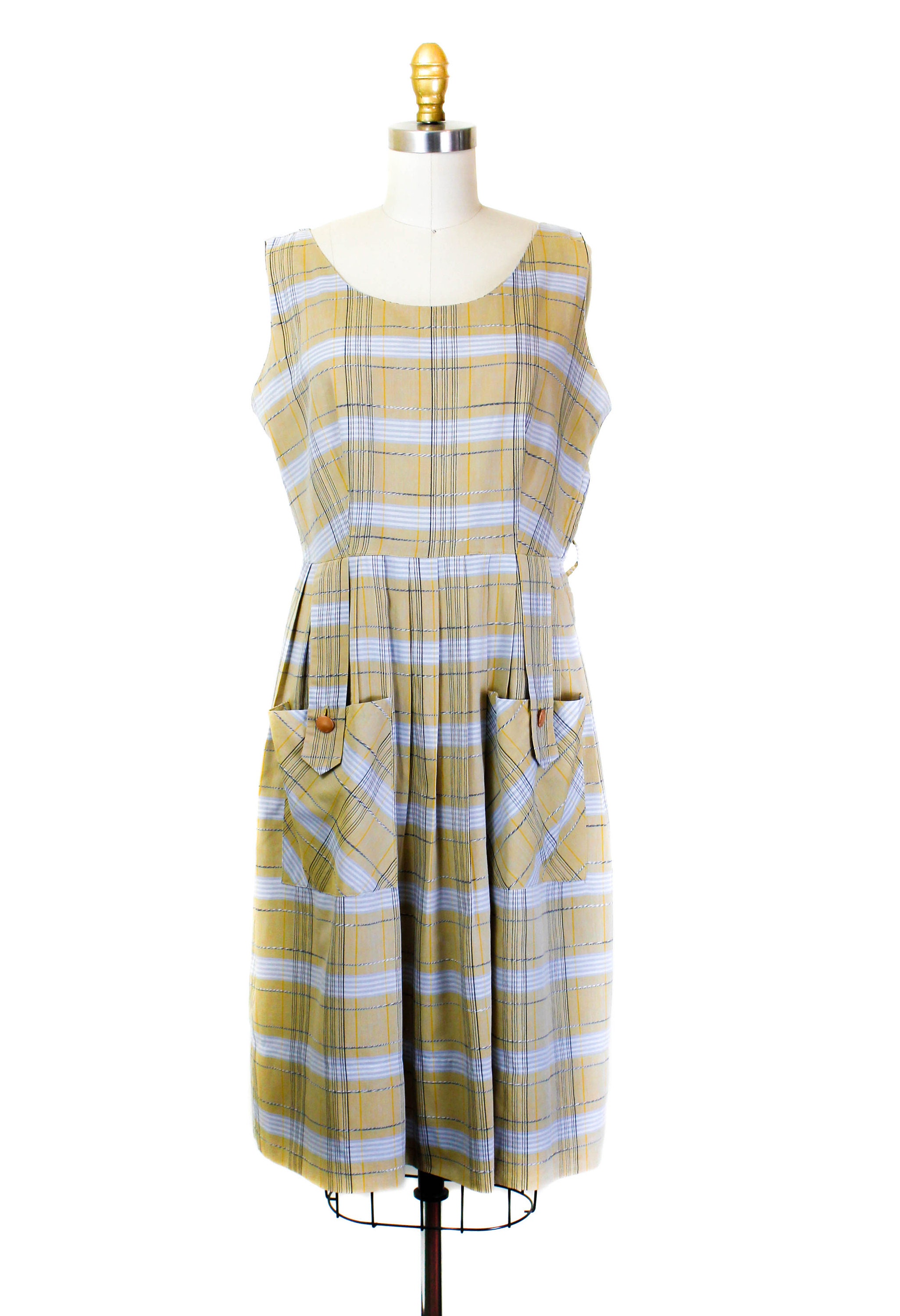 1950s plaid dress // Harvest Gold vintage yellow plaid 1950s sundress ...