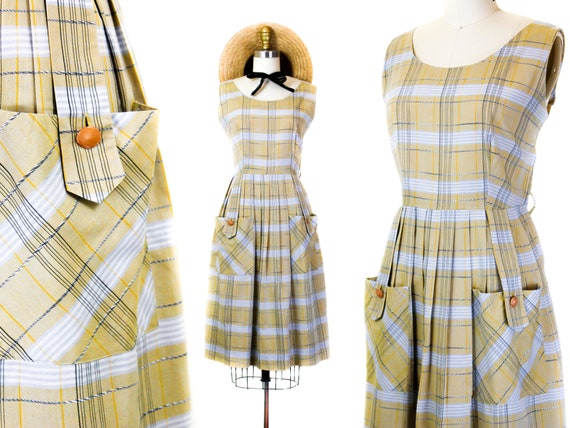 1950s plaid dress // Harvest Gold vintage yellow p