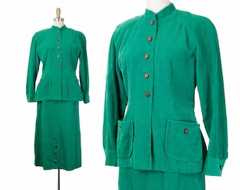 Emerald City // 1940s green corduroy skirt and jacket by American Junior // Md