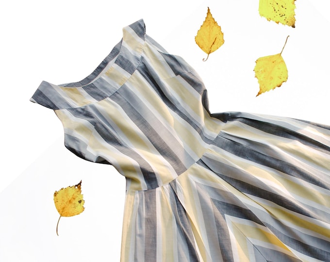 Featured listing image: Summer's Ghost // 1950s grey and yellow striped cotton sundress // Md