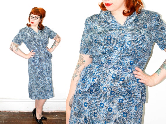 1940s dress // Shady Lady vintage 1940s blue silk