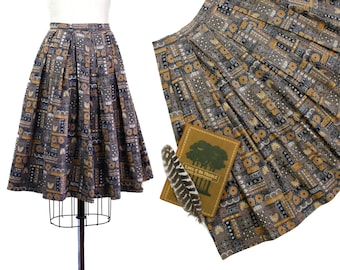 Curator // vintage 1950s 1960s cotton print skirt // Sm