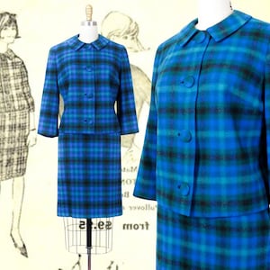 1960s Pendleton skirt suit // The Curator blue plaid 1960s Pendleton wool jacket and skirt suit xs / sm