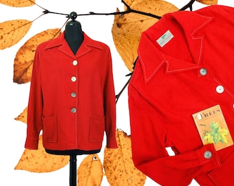 Camp Fire // 1960s red flannel 49er style shirt jacket // Lg