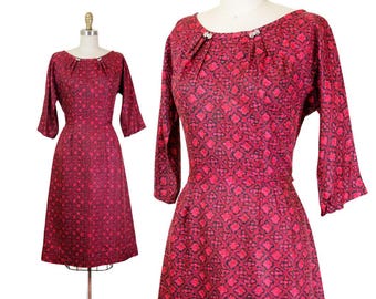 Ruby Bloom // 1960s red floral print dress R&K Originals // Sm